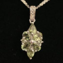 Natural Green Apetite, White Zircon Pendant Necklace