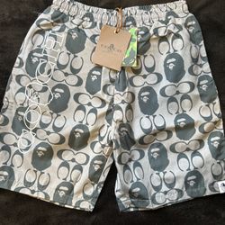 Men’s Medium BAPE x Coach Board shorts (Grey/Blue)