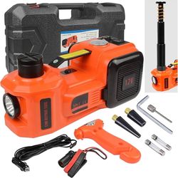Electric Car Floor Jack Kit 5 Ton with LED Light & Tire Inflator Pump 3-in-1, Portable 12V DC Hydraulic Car Jack Lift Kit for SUV MPV RV Sedan Truck Q