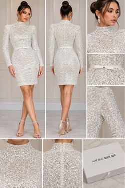 Nadine Merabi White Sequin Mini Dress – Size XS – Luxury Designer Dress