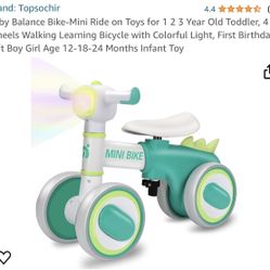 Baby Balance Bike-Mini Ride on Toys for 1 2 3 Year Old Toddler, 4 Wheels Walking Learning Bicycle with Colorful Light, First Birthday Gift Boy Girl Ag