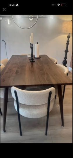 Dark Walnut Wood Dining Table, 6 chairs are included