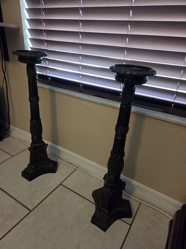 French Empire Style Bronze 26" Candlestick Prickets Candle Holders - a Pair