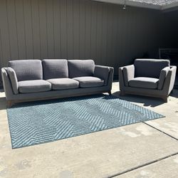 Gray Mid Century Couch And Arm Chair 