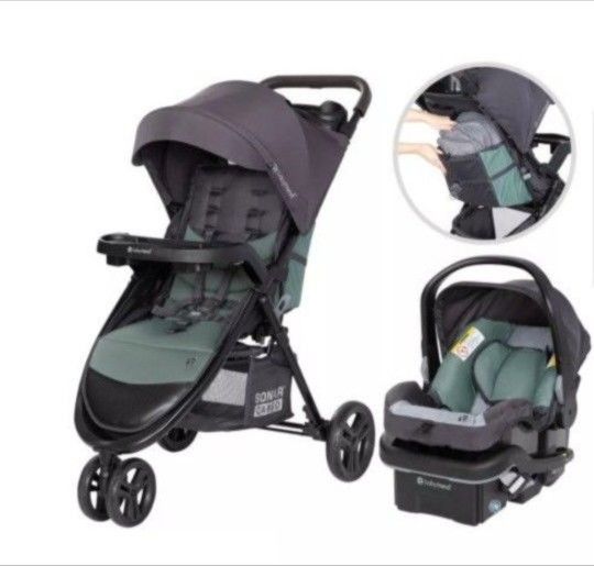 Sonar Cargo 3-Wheel Travel System with EZ-Lift-Desert Sage  Baby Trend 3-Wheel Stroller and Car Seat Combo with Optimal Storage.  Very good condition.