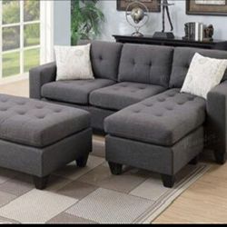 Sofa Sectional Gray Fabric with XL Ottoman🤩Brand New Couch
