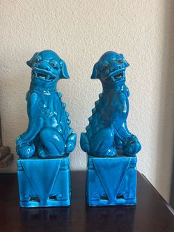 Turquoise Glazed Ceramic Foo Dog Statues – Pair