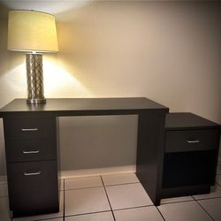 Black Custom Handmade Modern Desk – Real Plywood – Printer Nook & File Drawer