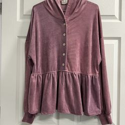 Blue Buttercup Women Pink Velour Pullover Hoodie - Size Large - VGUC