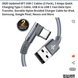 2-PACK Pursun 6ft 3 Amps Fast Charging Braided Cable USB to USB C Switch Samsung