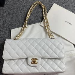 White Leather Chanel Flap Bag GHW