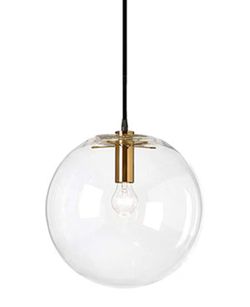 Spherical LED Clear Glass Hanging Light, Creative Single Pendant Light, Ceiling Light Base on E27 Gold Lamp Holder (25CM)