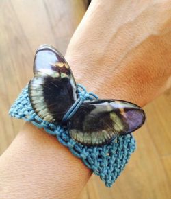 Beautiful handcrafted REAL butterfly bracelet on macrame