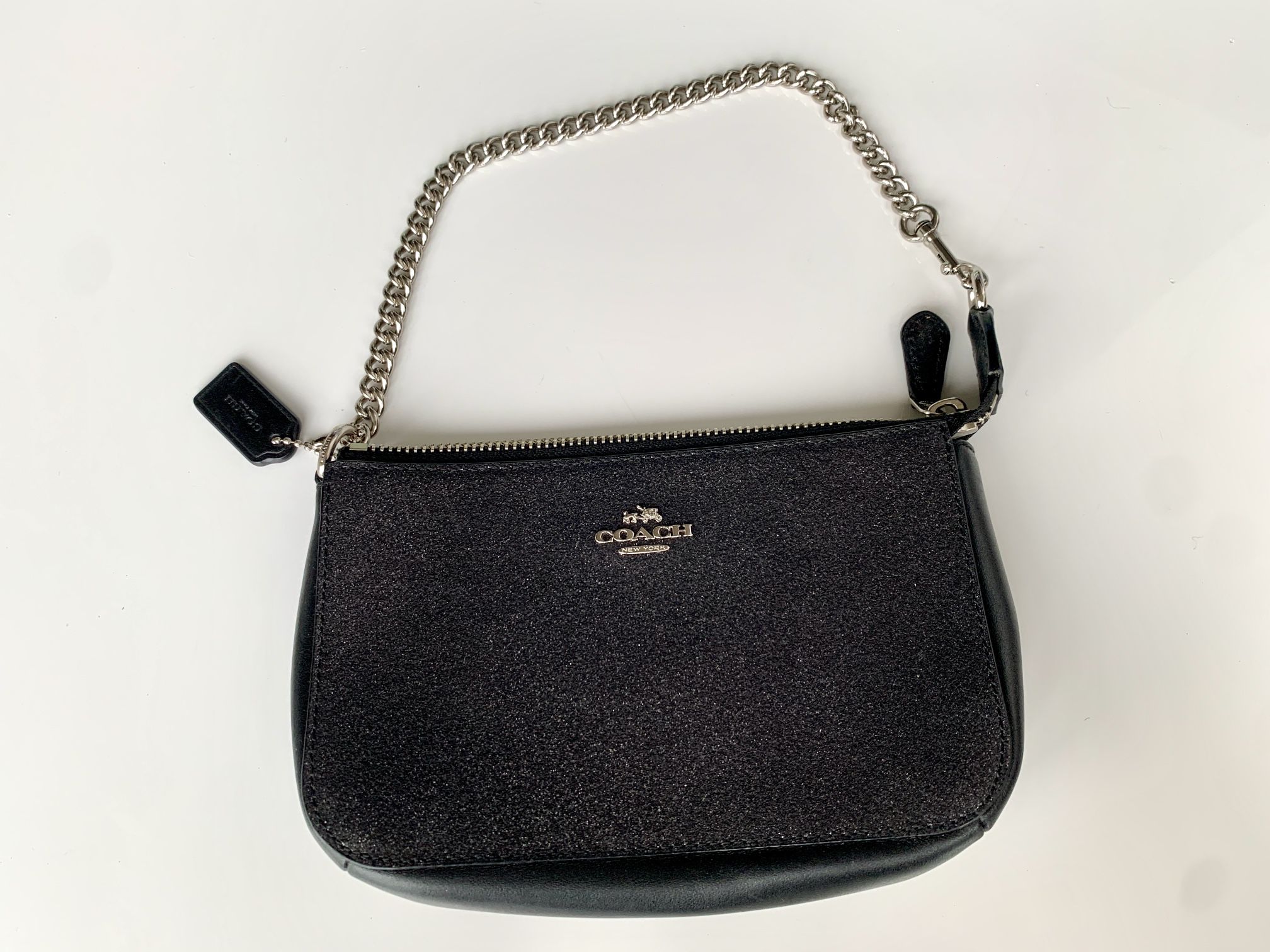 Rare Find, Like New COACH Black Glitter and Silver Chain Shoulder Bag