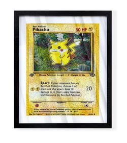 Art piece of pikachu Pokémon card in black frame