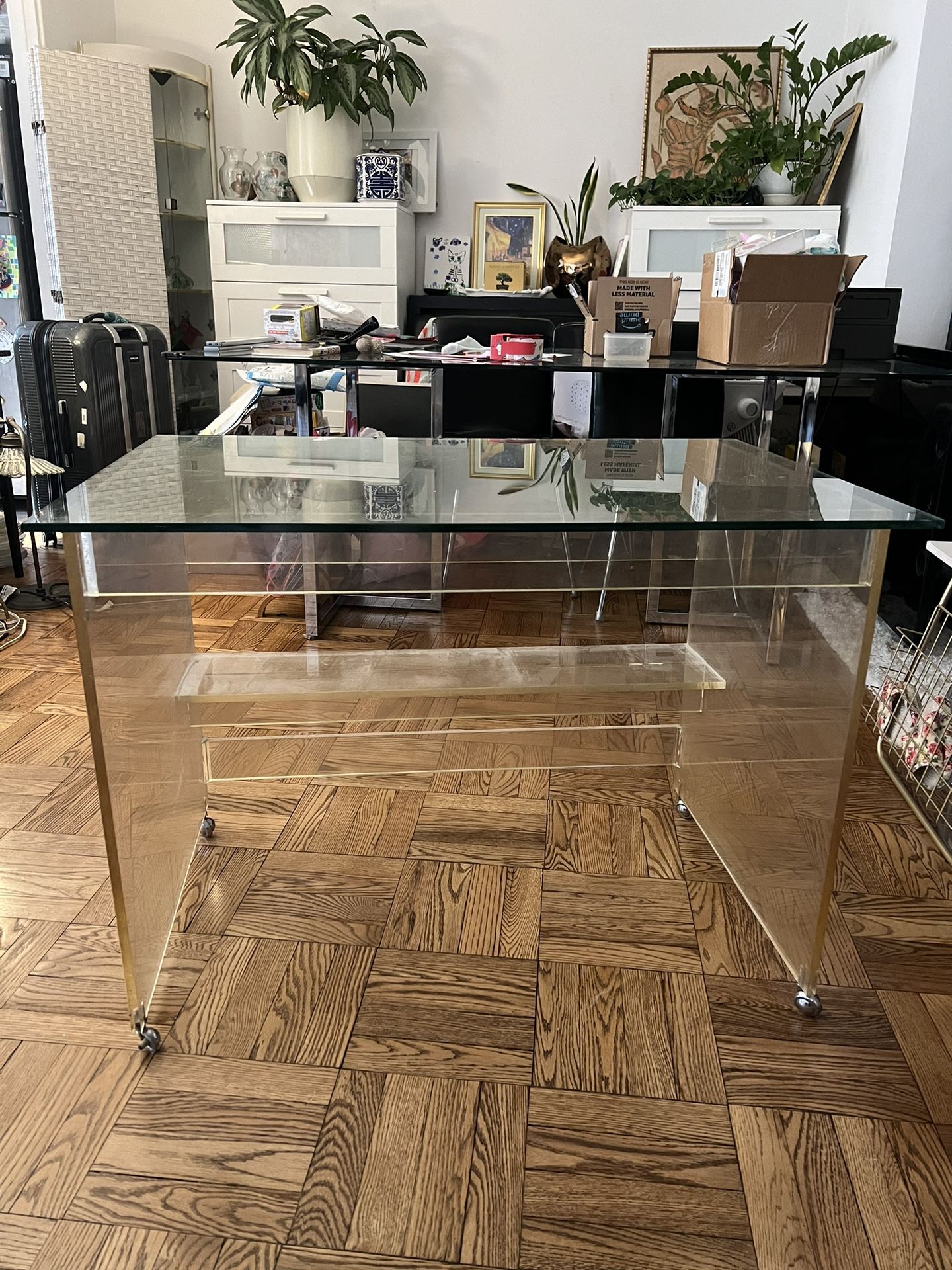 Acrylic Glass Top Rolling Desk