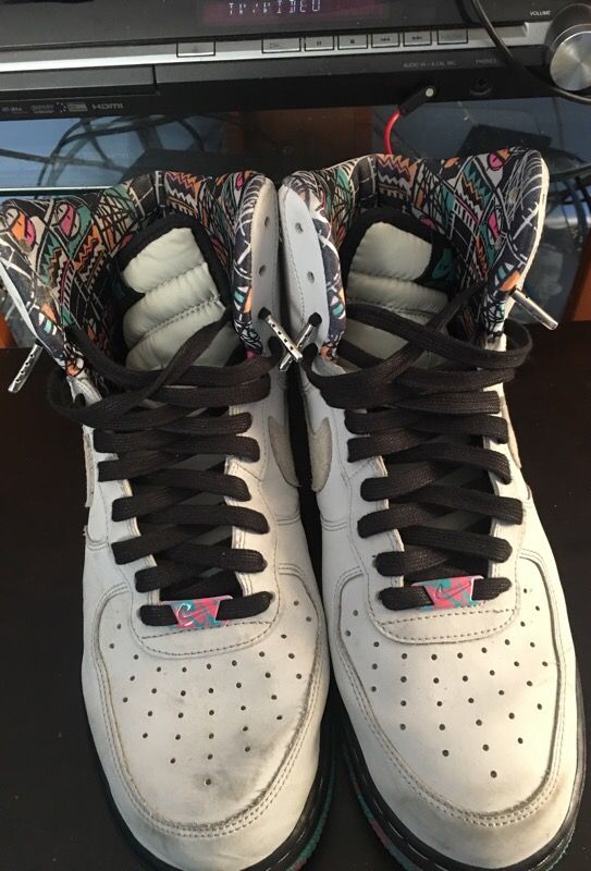 Mens Nike Air Force 1 High 315121-030 Pure Platinum Black Teal Spurs