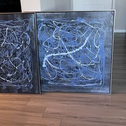 2 Large Blue And Black Pictures 