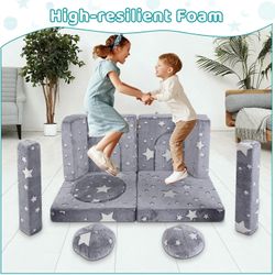 13-Piece Modular Kids Play Couch, Gray Star (Glow in the Dark) - MKCG