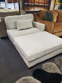 Oversized Corduroy Chaise Lounge with Ottoman