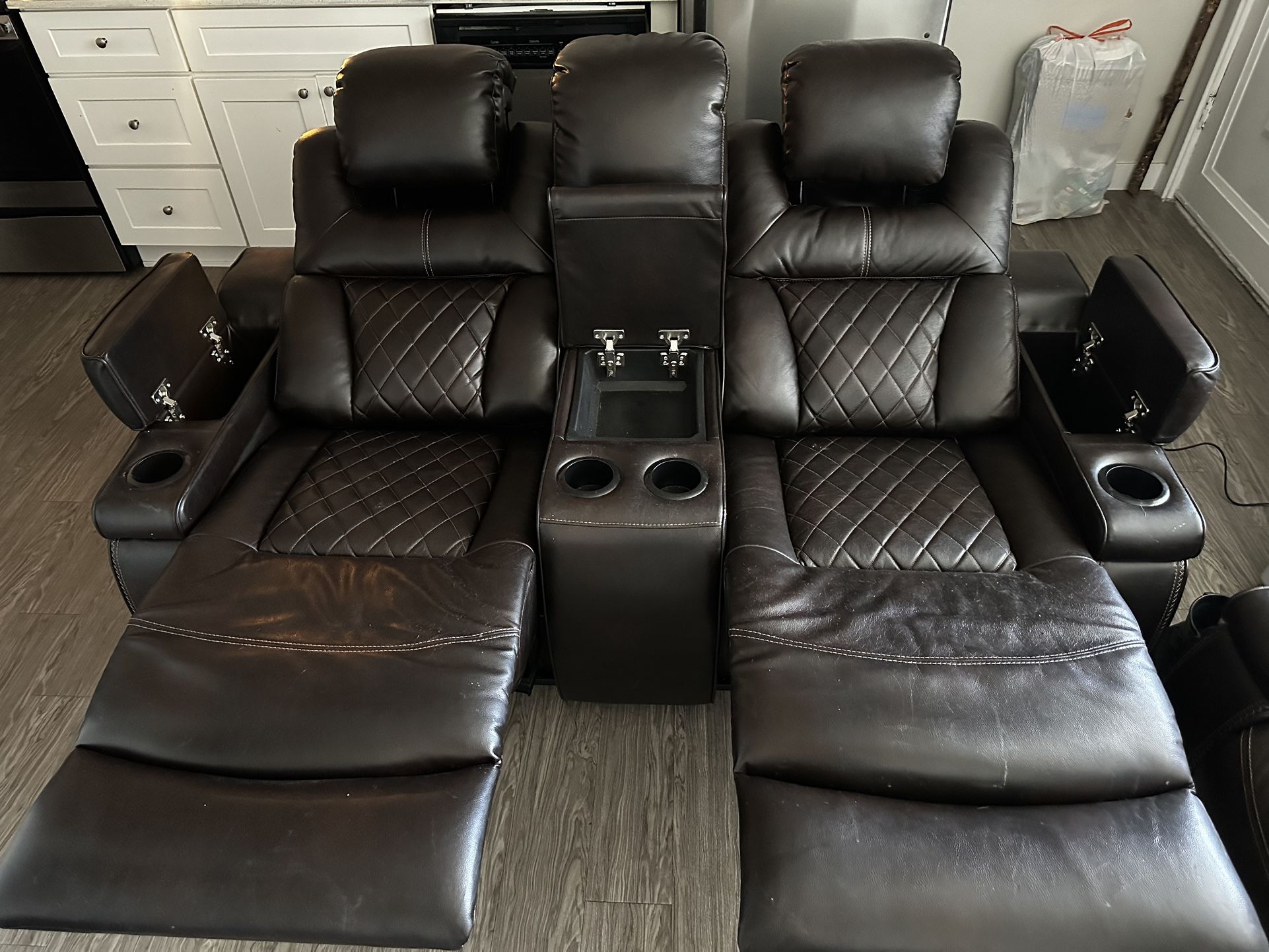 Leather Reclining Sofa Set