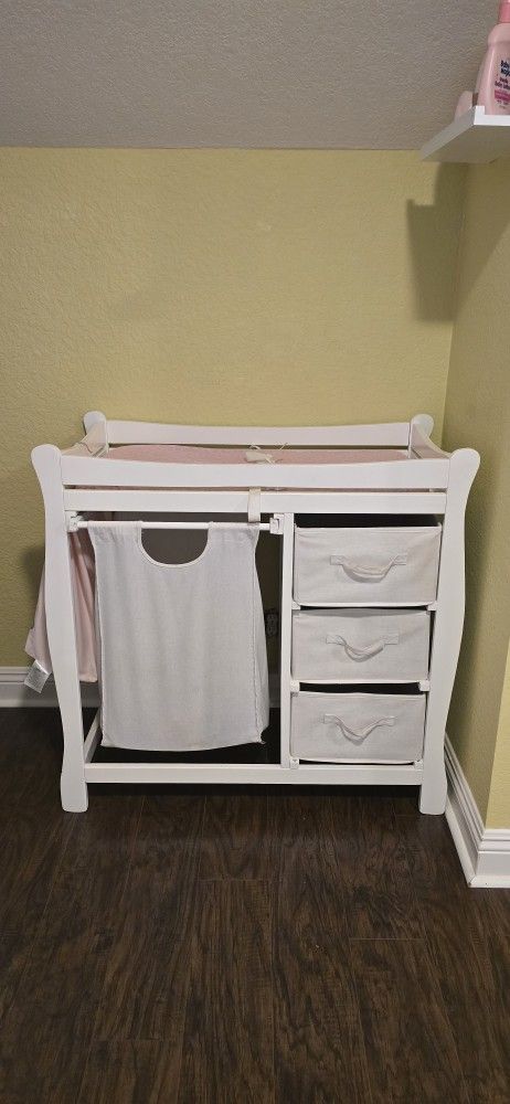 Diaper Changing Table With 3 Fabric Drawers