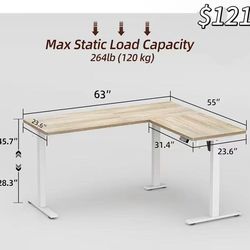 😀 TIQLAB L Shaped Standing Desk Adjustable Height, Electric Corner Standing Desk, 63 x 55 inch Sit Stand Computer Table with Splice Board, Maple  wit