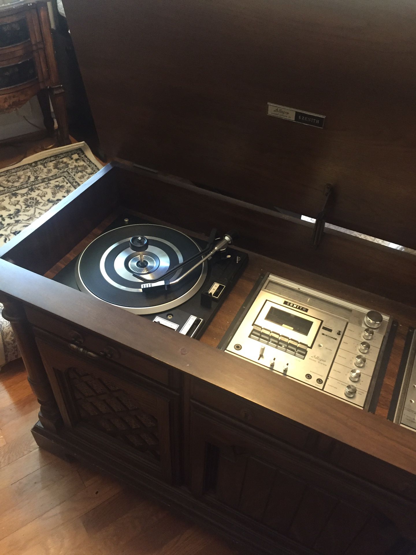 Vintage Zenith Console Radio Record Player Cassette Player FUNCTIONAL Furniture