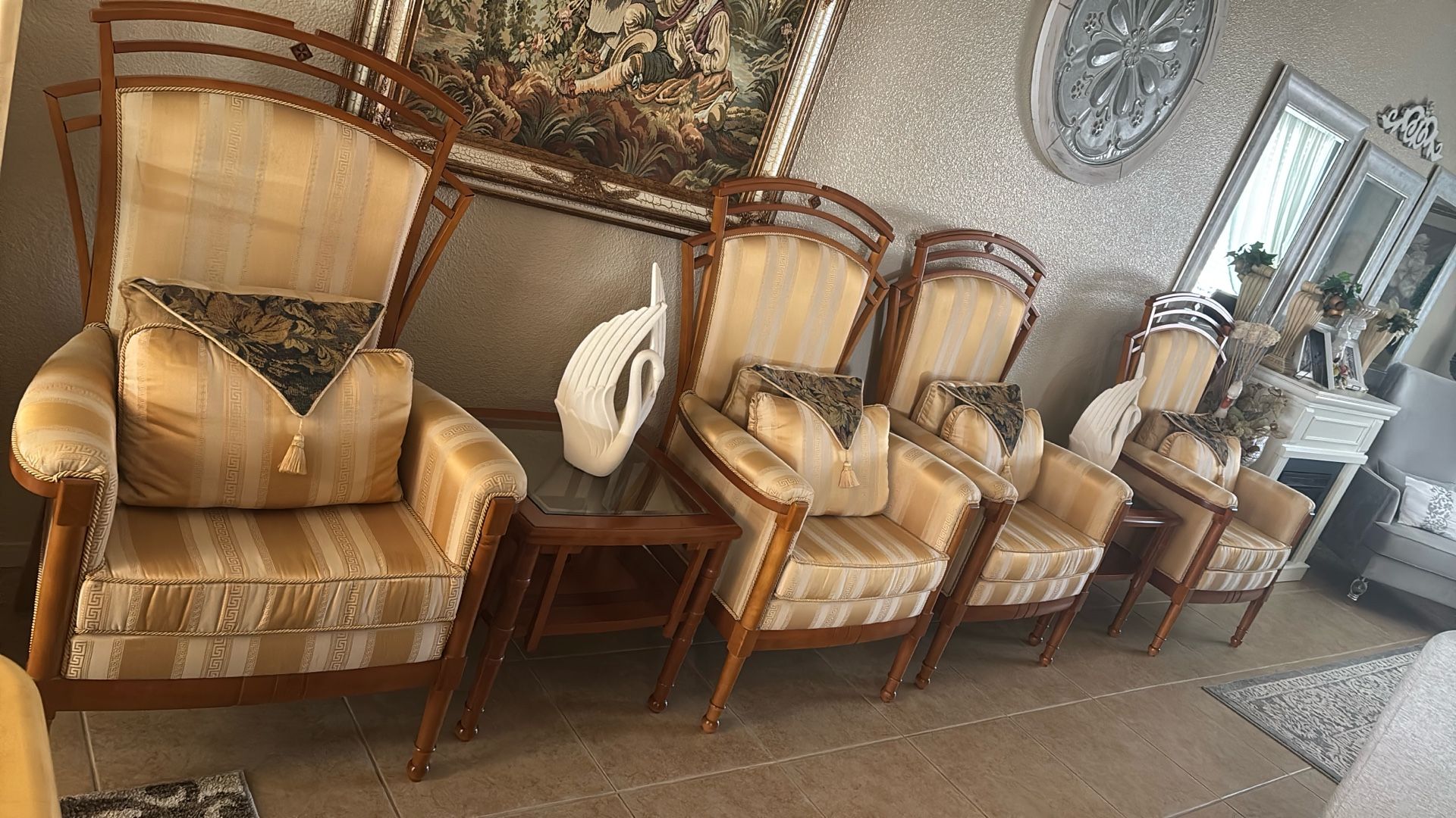 Italian Chairs with 2 side tables 