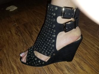 Jessica Simpson Studded black wedge sandals size 6 1/2
