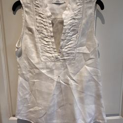 0039 Italy Size XS Linen Blouse sleeveless tank top off white color