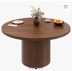 47.2'' Round Dining Table, Kitchen Table With Wood Strip Base For Kitchen Living Room