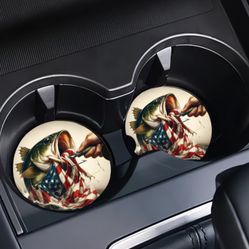 American Flag Bass Fishing Car Coasters Absorbent Set of (2)