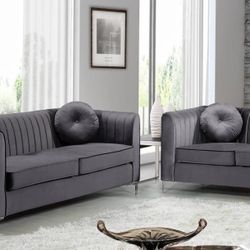 Isabelle Velvet Grey Living Room Set

