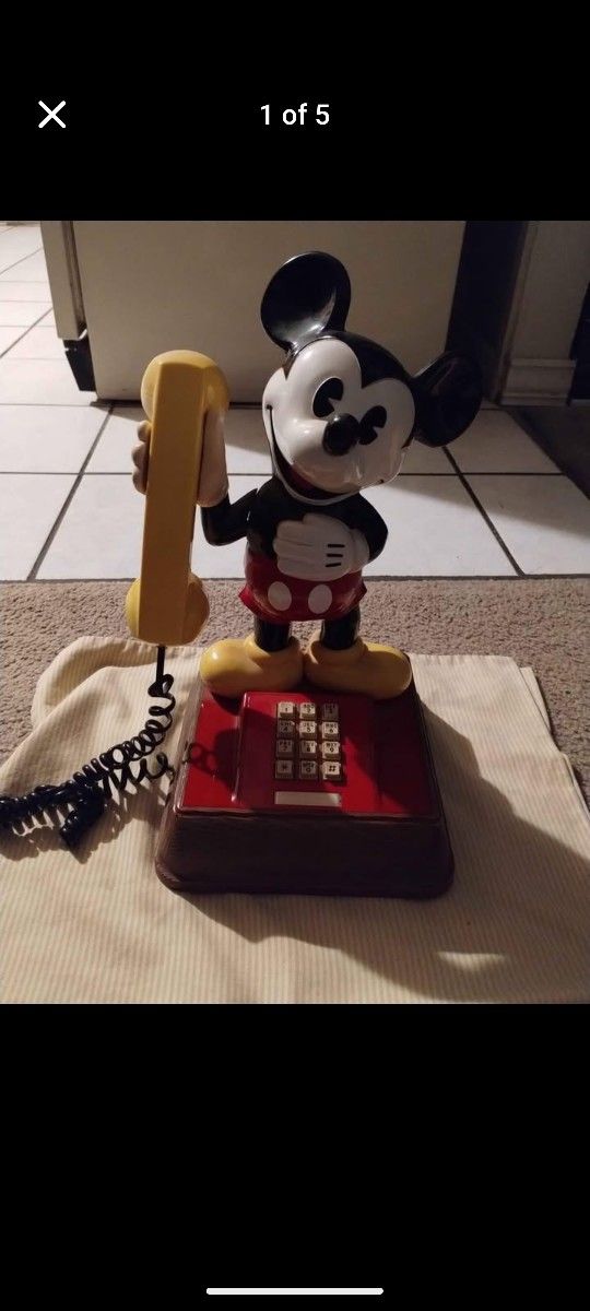 Mickey Mouse Phone Vintage 1976 Landline Push Button Walt Disney low price rare