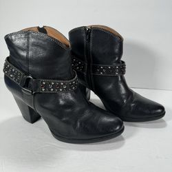 Sofft Noreen Western Harness Studded Black Leather Heeled Ankle Boots Size 7M