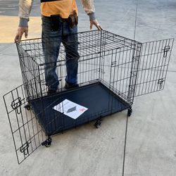 NEW IN BOX 36x24x29 Inch Tall 2 Doors Folding Foldable Dog Cage Crate Kennel With Wheels Pet Carrier 