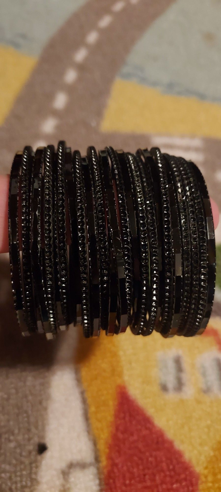 Black 24 Metal Bangles Size 2.6
