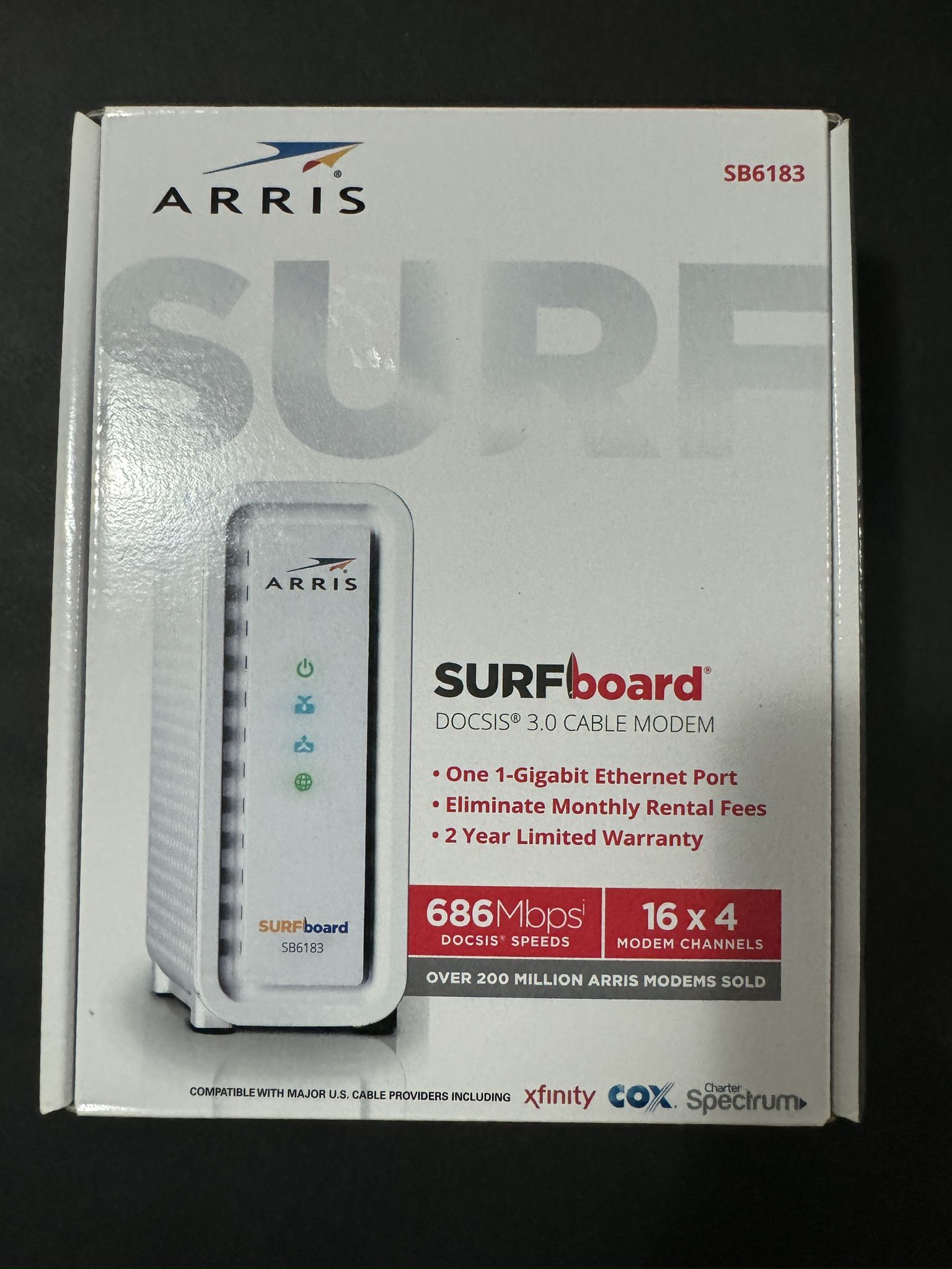 ARRIS SB6183 SURFboard DOCSIS 3.0 Cable Modem, 686Mbps, IPv4 & IPv6 Support, WHT