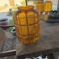 Three Vintage Amber Glass  Vase/Lamp Shade