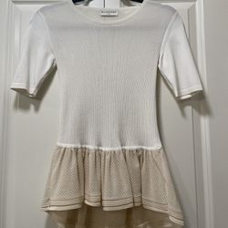 Balenciaga Top White Short Sleeve Knit Flair Hem SM NWOT