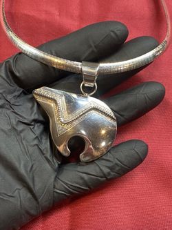 Vintage Italy 925 Sterling Silver Omega Necklace w/ Large Zuni-Style Bear Pendant – 60g