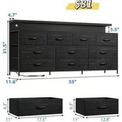 😀 55" W Dresser for Bedroom with 10 Drawers Long Dresser with LED Lights & Power Outlets Wide Dressers & Chests of Drawers Large Storage Organizer