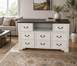 Farmhouse TV Stand with Drawers and Open Shelf