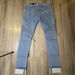 Men’s Balmain Biker Jeans – Light Wash – Size 31