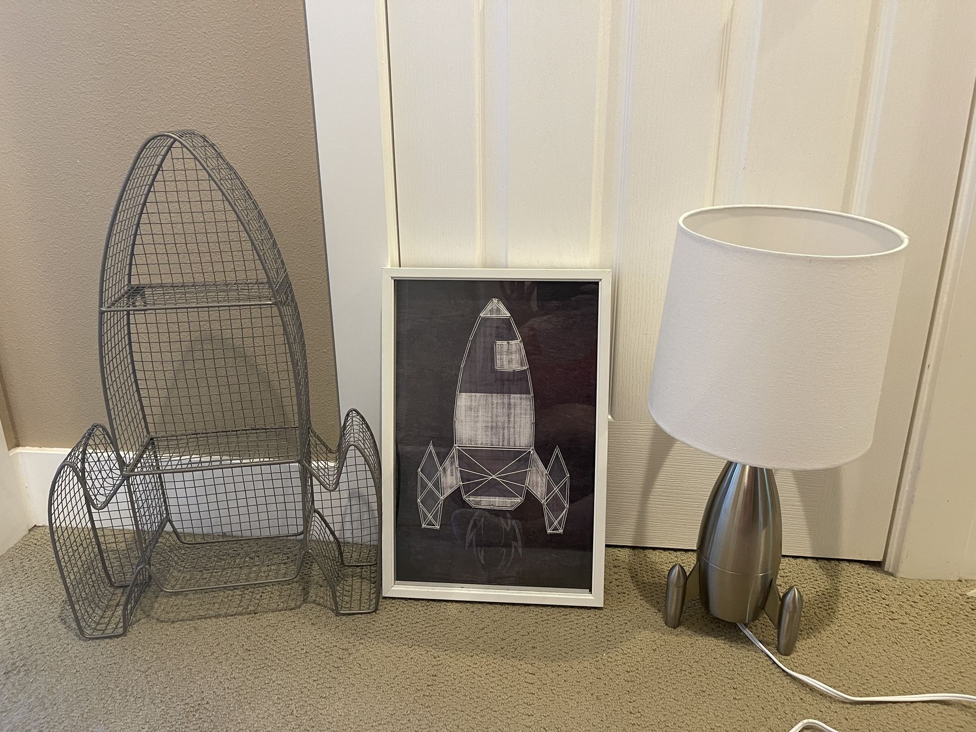 Kids Room Rocket Set- Lamp/wall Shelf And Picture