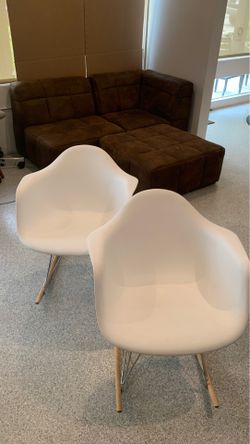 Pottery barn teen suede couch set and white rocking chair