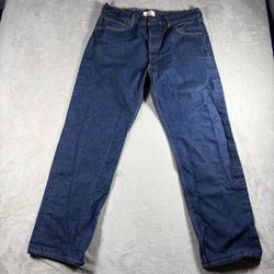 Levis 501 Jeans Mens 34x30 Blue Button Fly Denim Pants Raw Dark Wash Y2K #2062