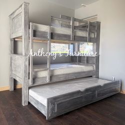 New Twin Bunk Bed With Trundle And Mattresses 
