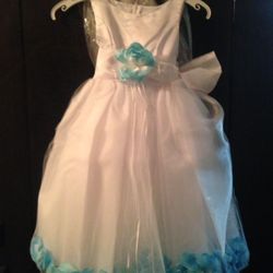 Girls Blue Teal Rose Petal Flower Dress